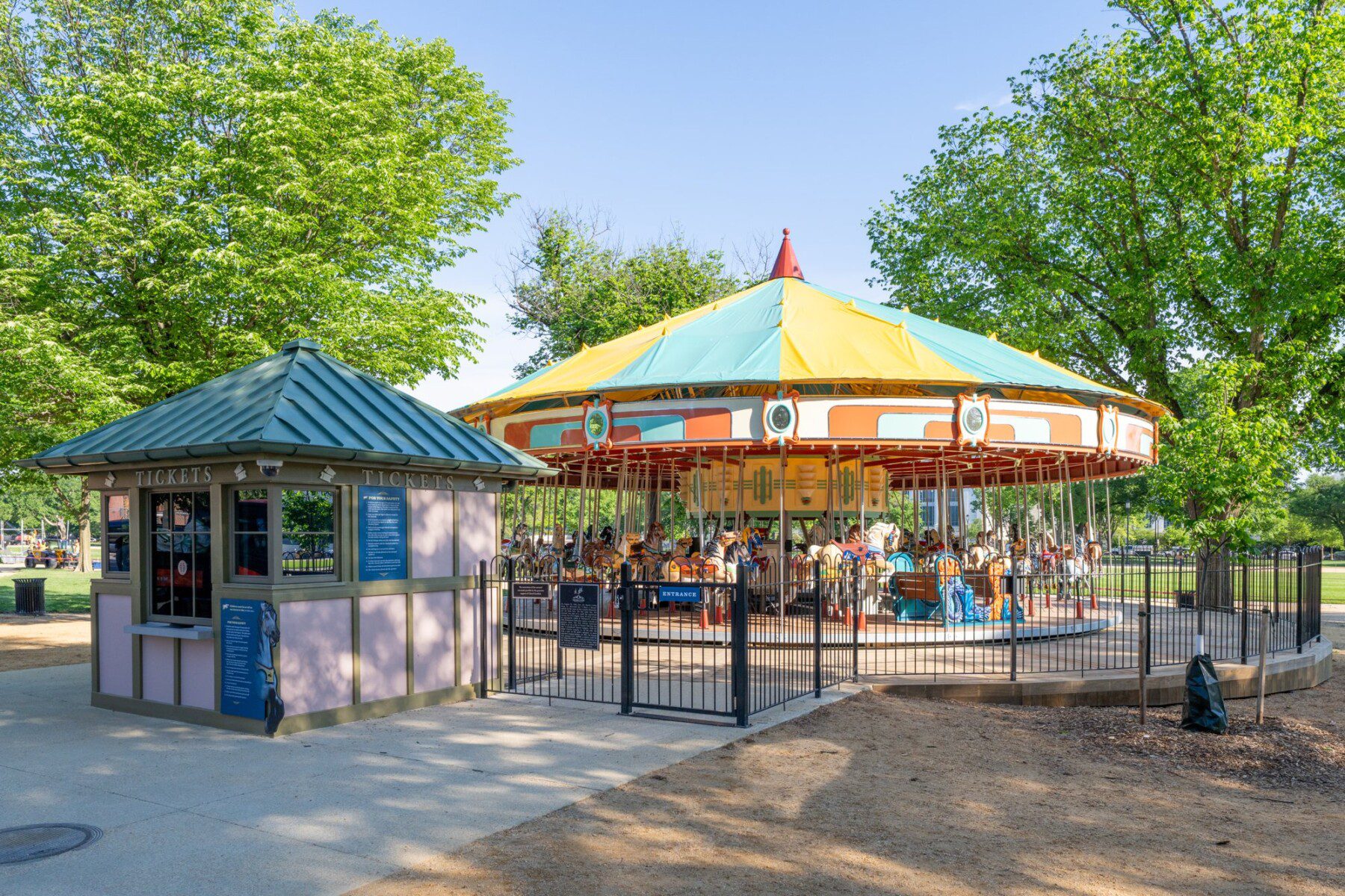 The historic carousel on the National Mall in Washington, DC, a favorite stop for multigenerational families