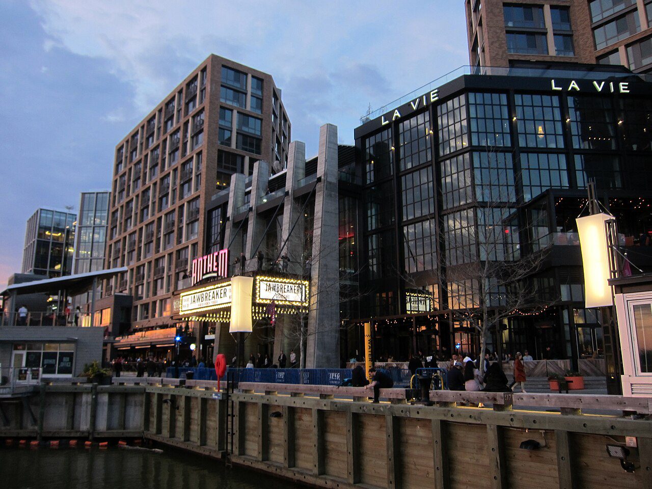 The Wharf waterfront district in Washington, DC on a summer evening