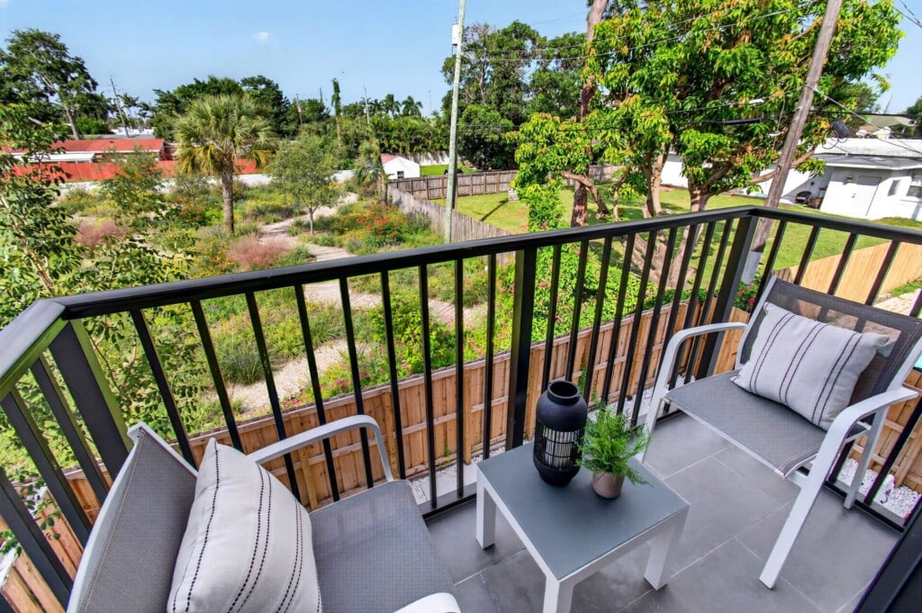 Artist's concept of Glenwood Garden seen from a back balcony at 3541 NE 13th Ave