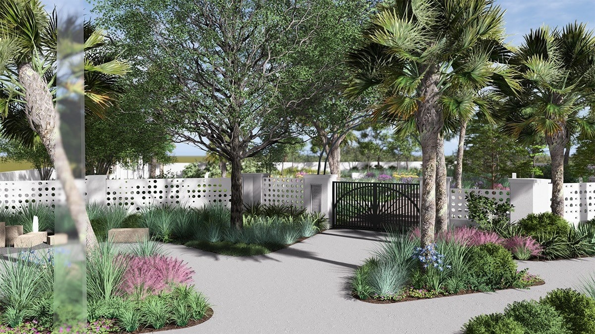 Concept rendering of the Glenwood Garden gated entry and decorative perimeter wall
